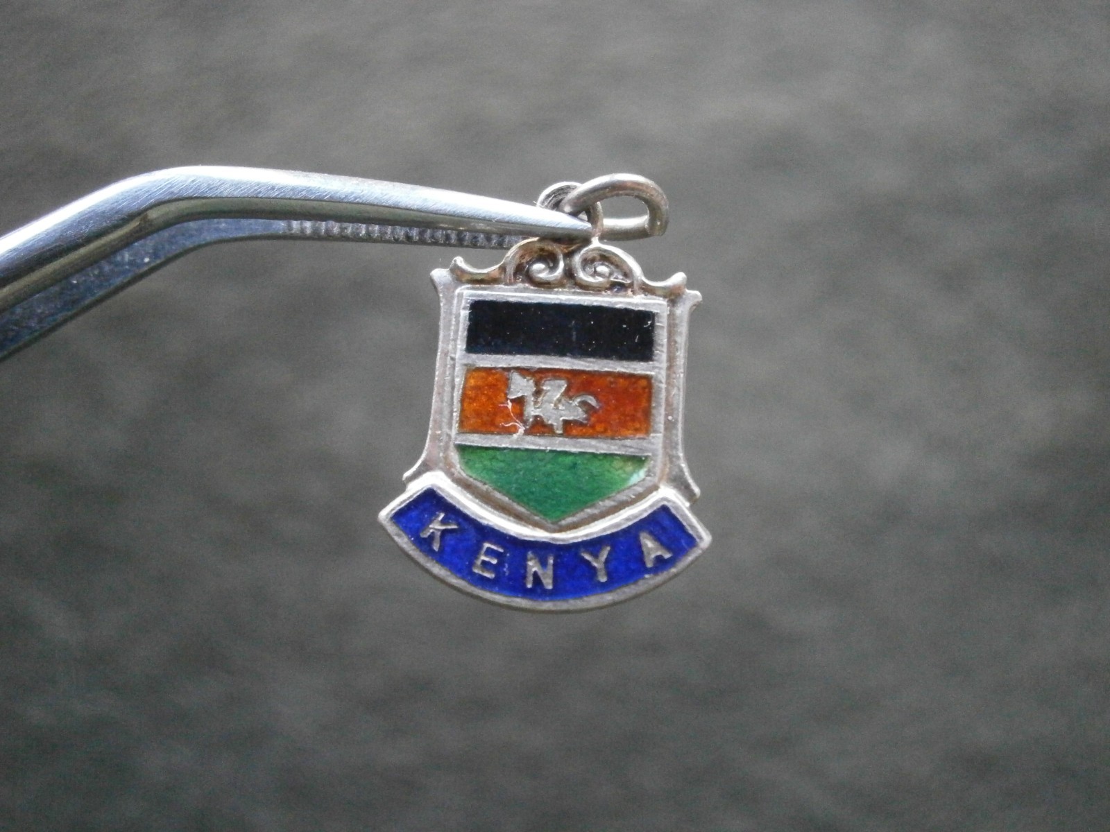 Kenya Africa Vintage Sterling Silver Enamel Travel Shield Bracelet Charm 1.6g