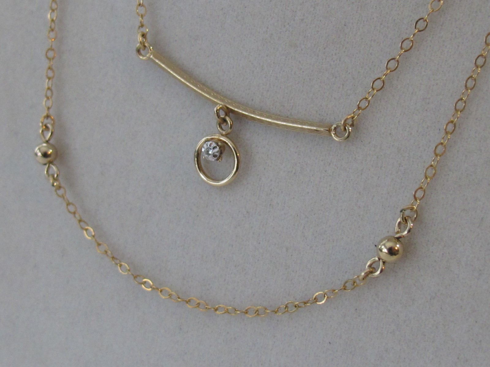 14k Yellow Gold Filled Double Strand Pendant Bar Station 16″ Chain Necklace C4