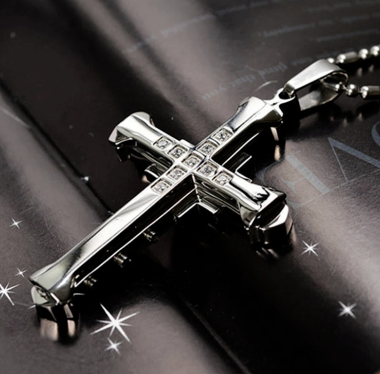 Fashion Jewelry Black Gold Or Silver Rhinestone Cross Pendant Necklace TK7-3