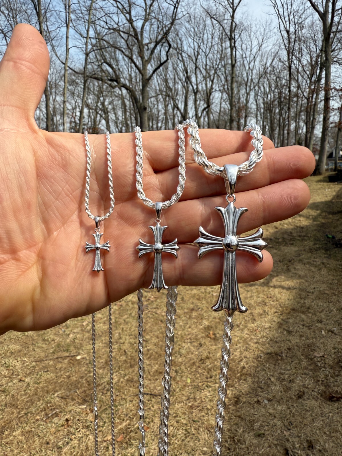 Gothic Cross Plain Real 925 Sterling Silver Pendant Necklace Hearts Of Chrome