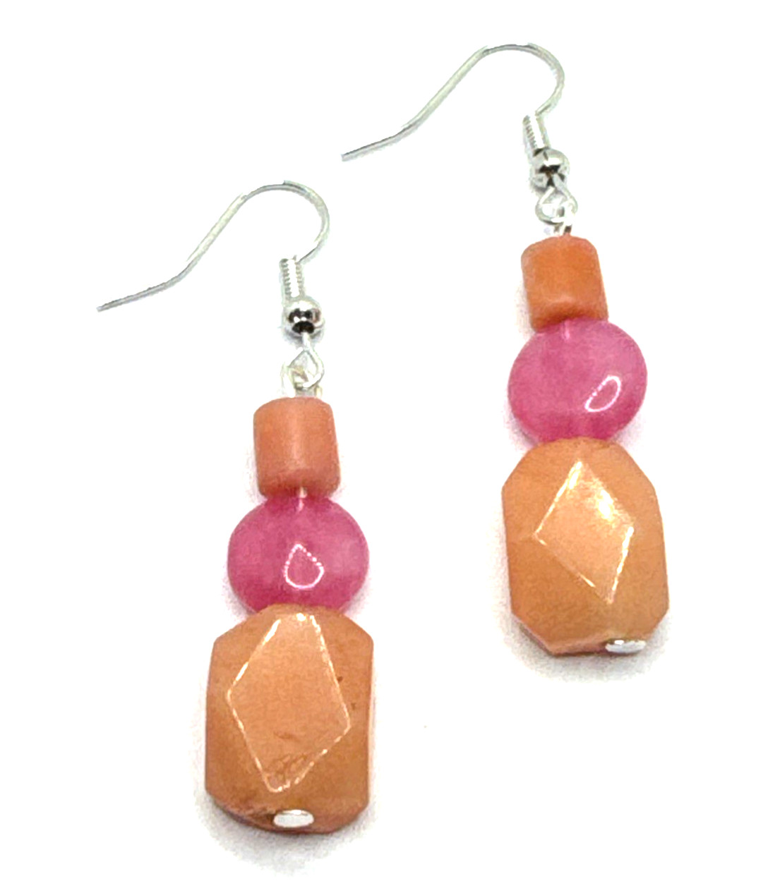 Brighton Paradise Fuchsia Pink & Orange Peach Beads Custom Dangle Silver Earring