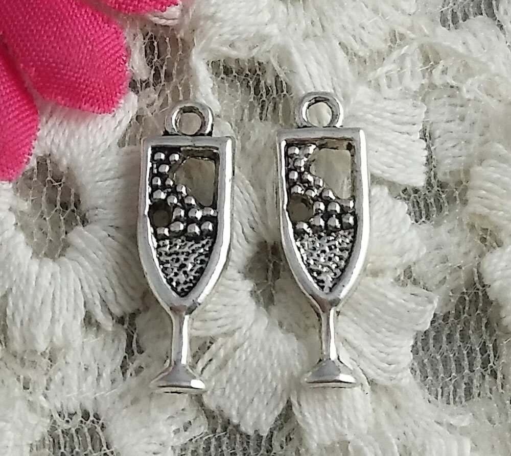 Free Ship 100 pcs Antique silver Wine Glass charms 20X7mm H-3372
