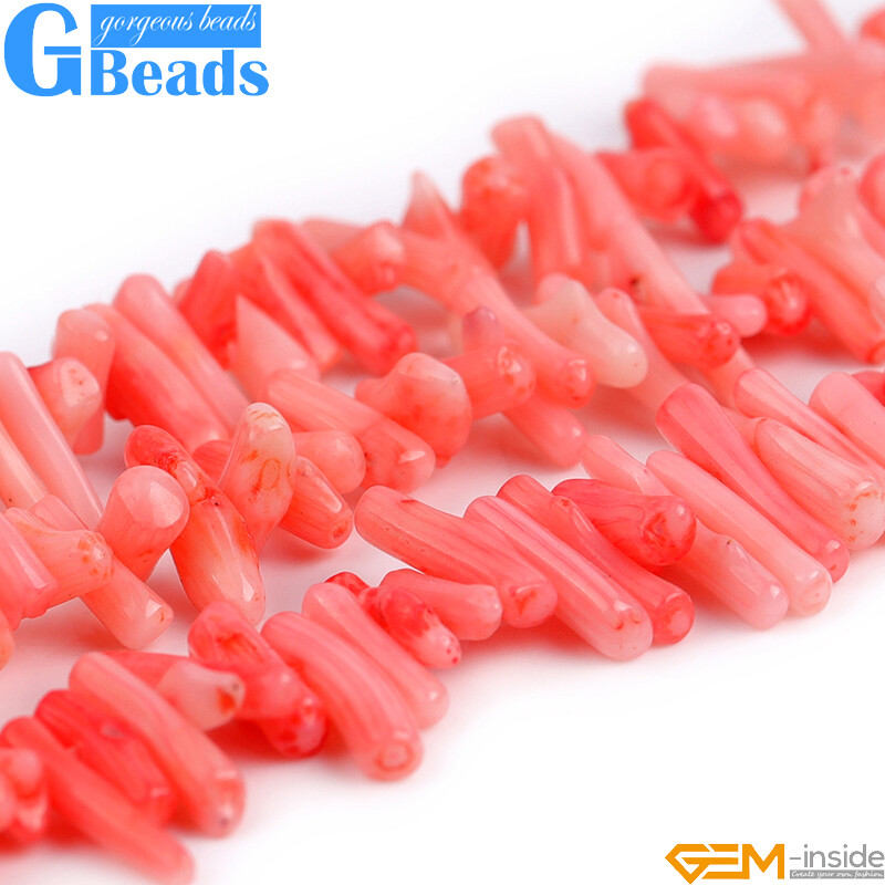 Pink Red White Stick Coral Beads Irregular Spike Gemstone For Jewelry Making 15”