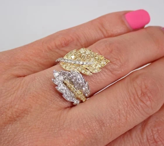 1.60Ct Round Cut Real Moissanite Bypass Engagement Ring 14K Two Tone Gold Plated