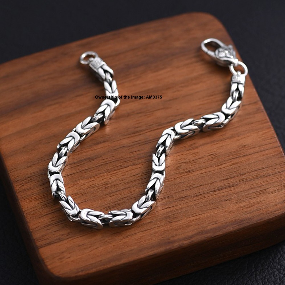 Pure 925 Sterling Silver Square Byzantine Chain Bracelet 5mm Link Unisex Jewelry