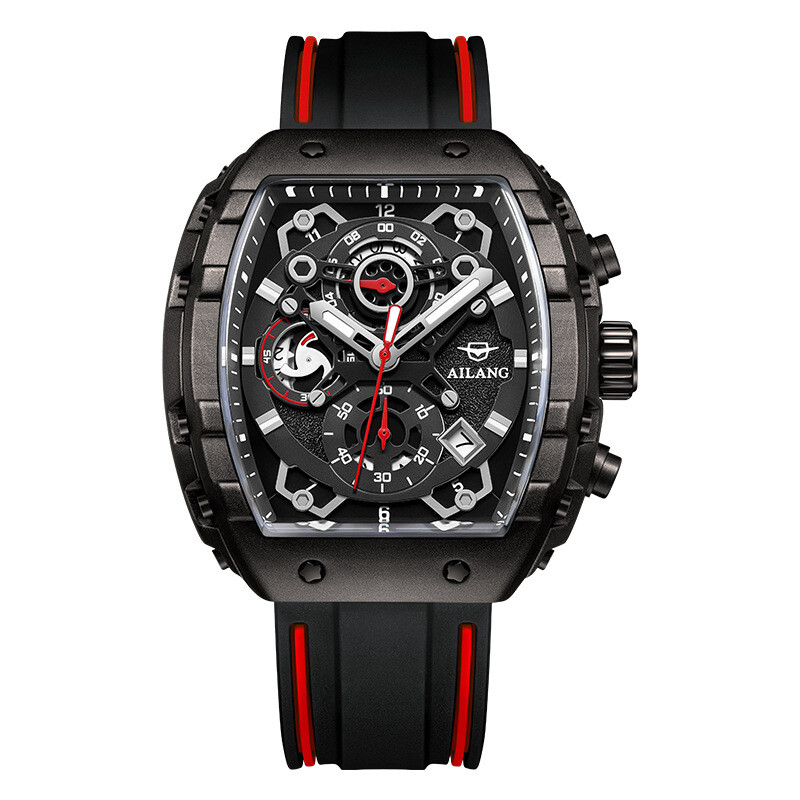 AILANG Men’s Tonneau Calendar Luminous Chronograph Automatic Mechanical Watch