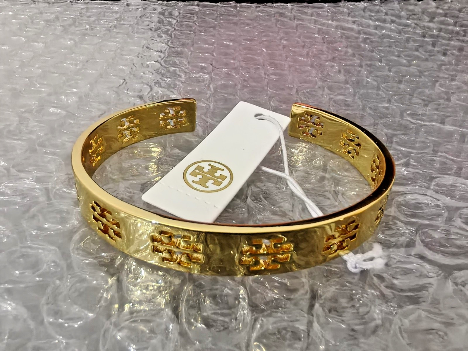Tory Burch Pierced Double T Gold Open Cuff Bangle Bracelet