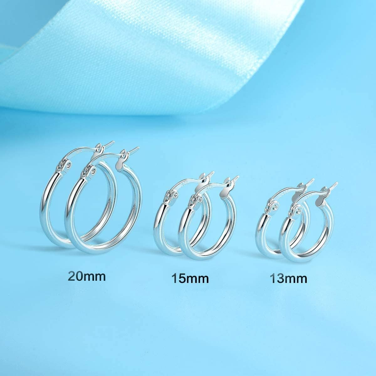 3 Pairs 925 Sterling Silver Hoop Earrings | Small White Gold Plated Hoop Earring