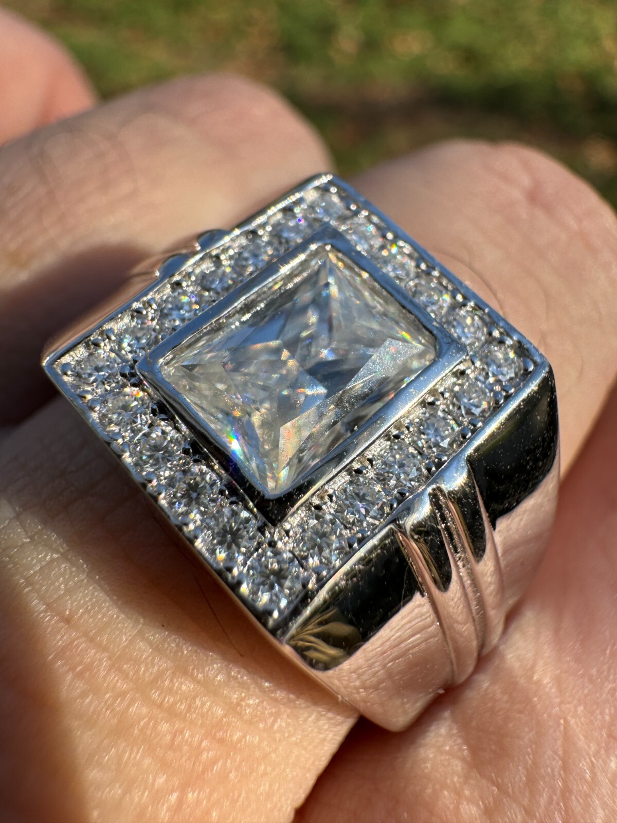 Big 2.6ct Baguette MOISSANITE Solitaire Mens Real Solid 925 Silver Ring Pinky