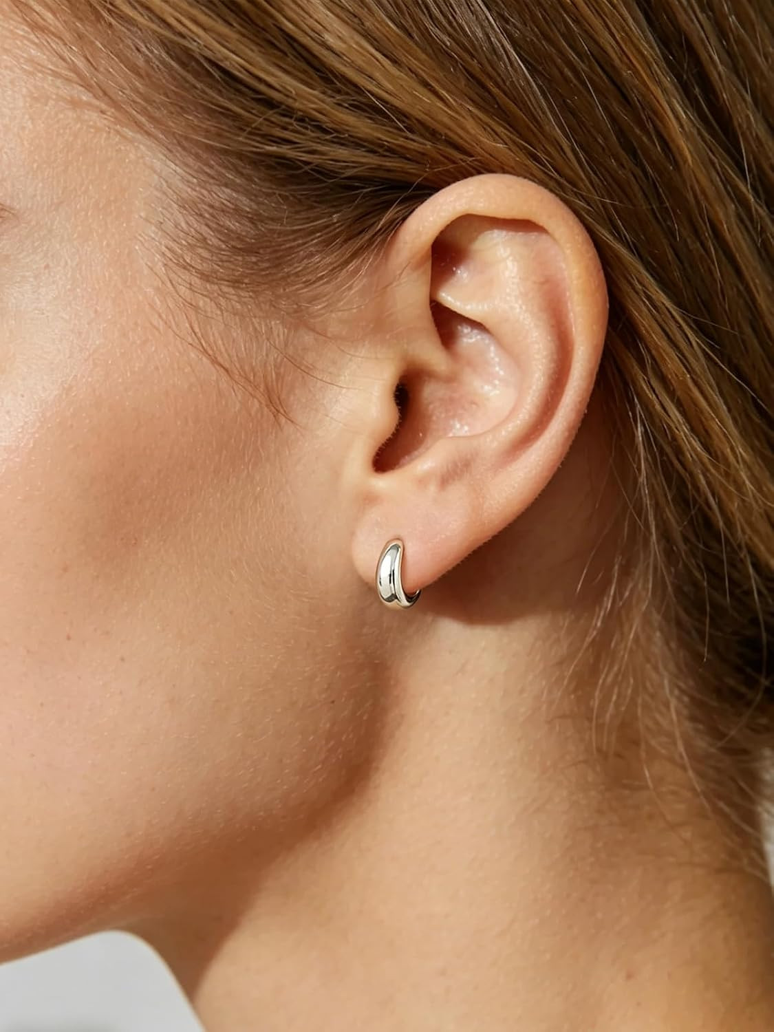 14K Gold Plated Chunky Hoop Earrings for Women, Small Thick Huggie Hoops with 92