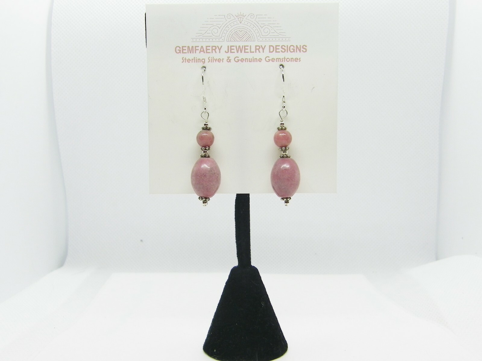 Sterling Silver Natural RHODONITE Victorian Dangle Earrings #1981…Handmade USA
