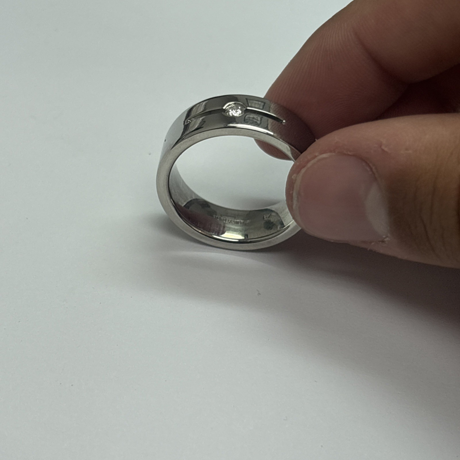 Men’s Stainless Steel Ring With Natural Diamond Fits Ring Size 10 3/4”
