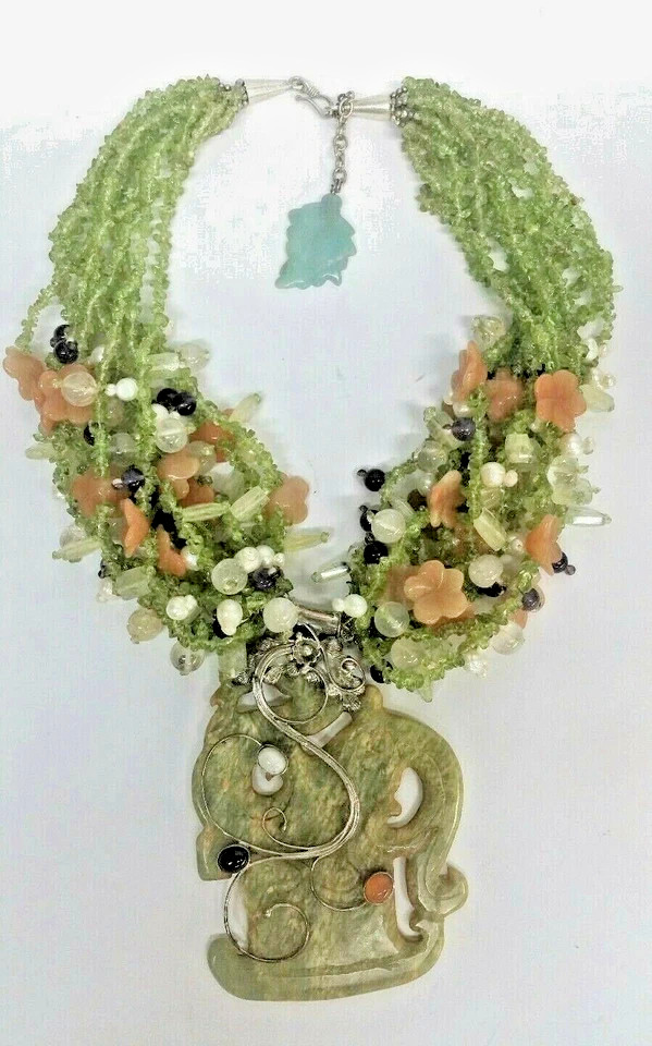 18” DESIGNER NECKLACE HANDMADE PERIDOT AGATE JADE PENDANT STERLING SILVER