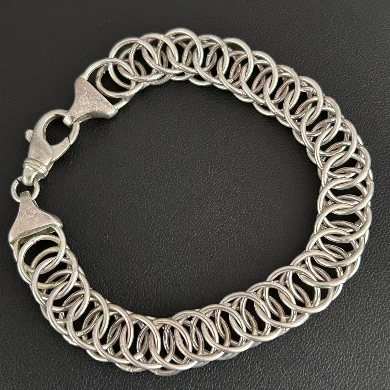 Vintage 925 Italy Sterling Silver Byzantine Chainmaille Link Bracelet 8”