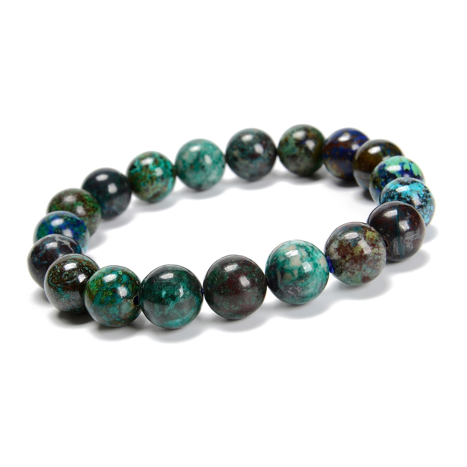 Azurite Malachite Stretchable Bracelet Round Gemstone Beaded Jewelry 8mm