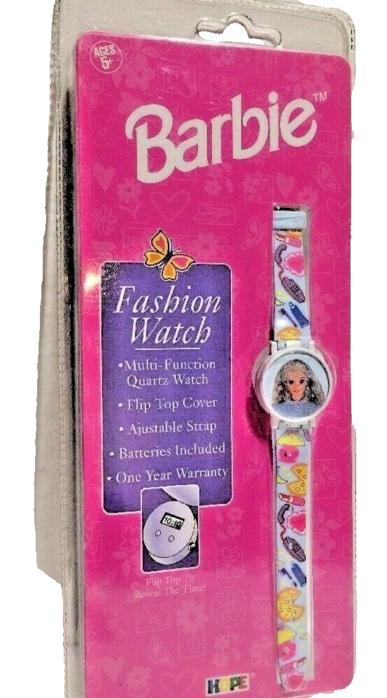 Barbie Fashion Watch Quartz Wristwatch Flip Top Cover Vtg 1995 White Face Mattel