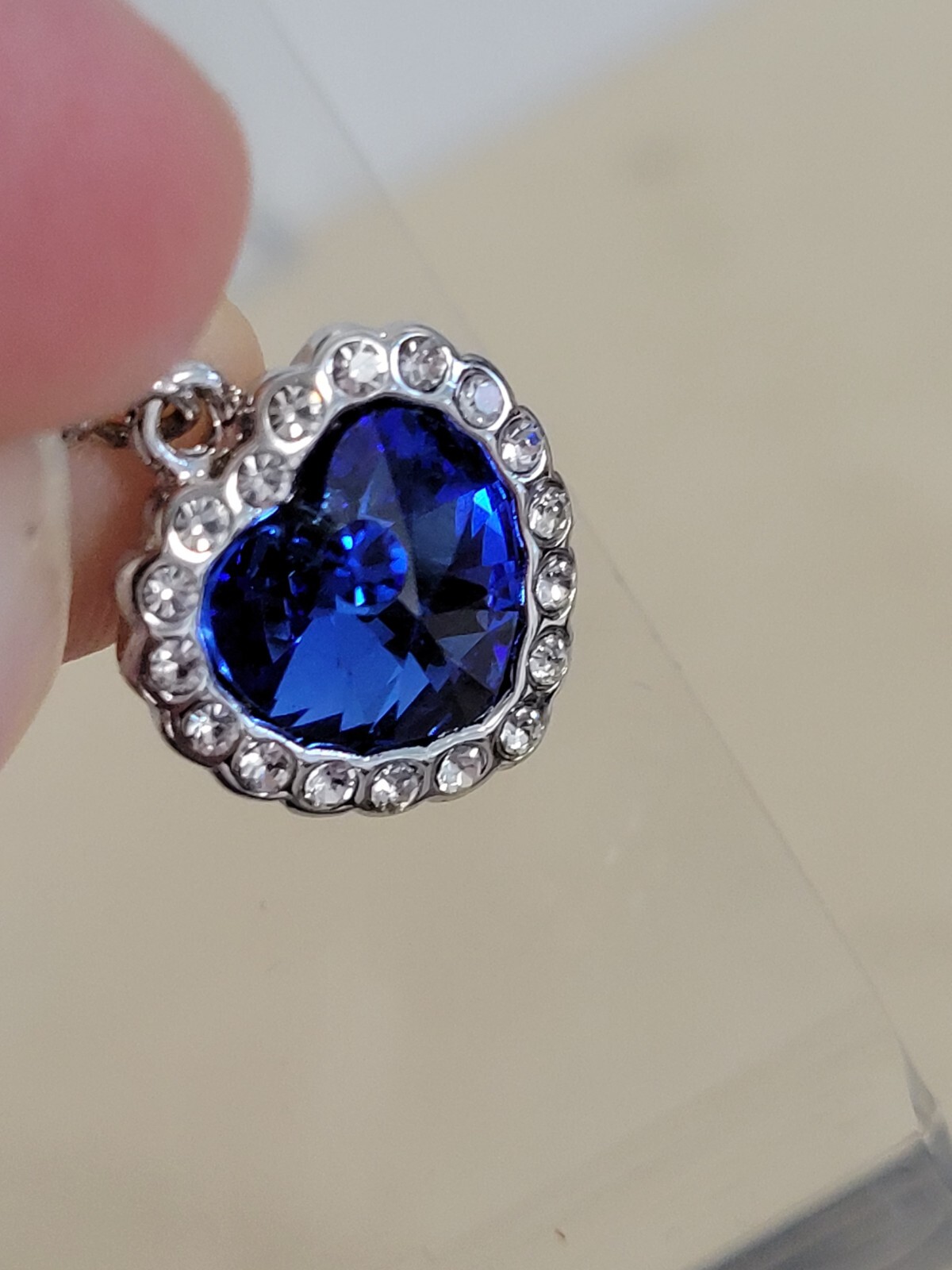 Qianse Blue rhinestone crystal Earrings Heart Blue Clear Silver-tone +box Unused