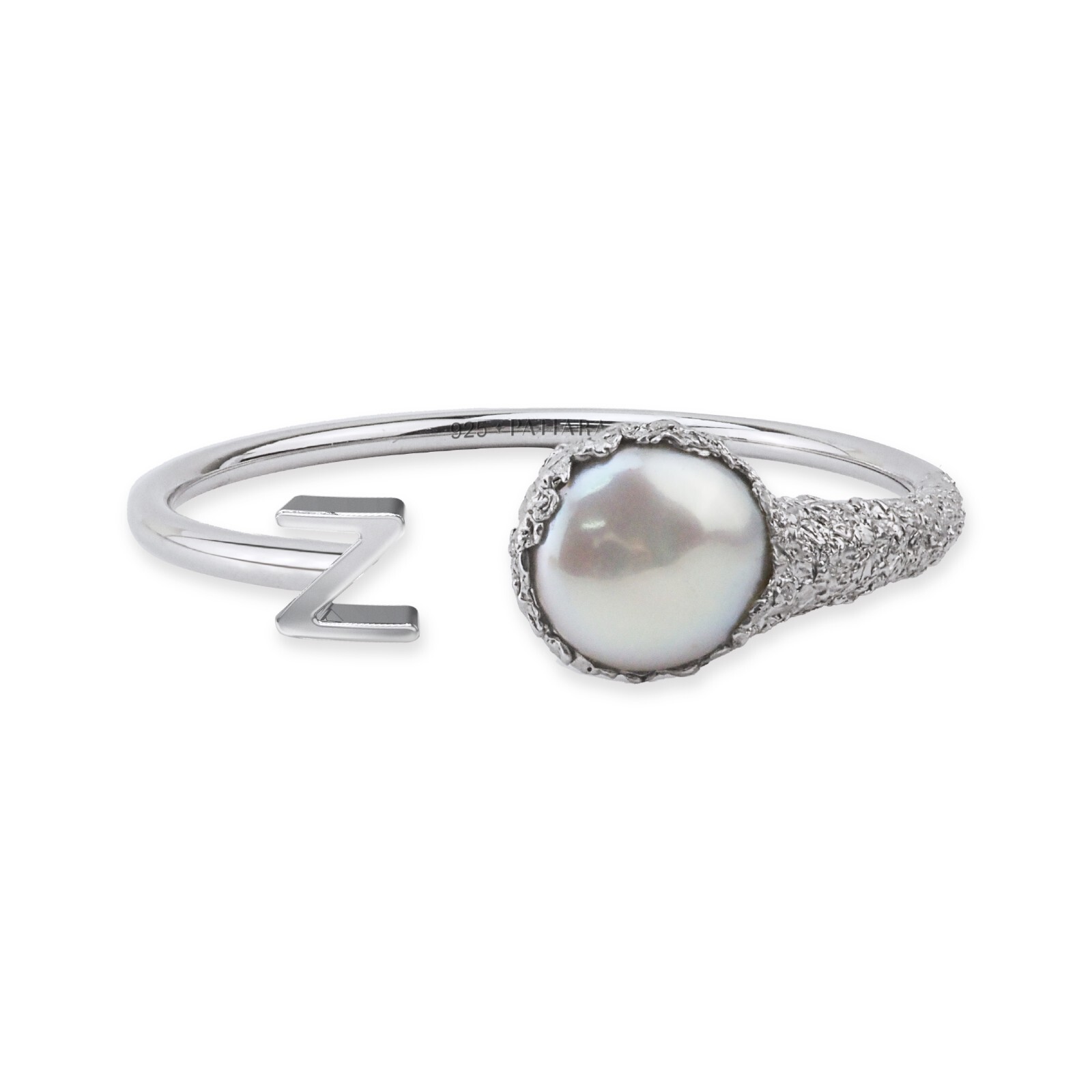 Patiara Women’s Handmade Z Alphabet Pearl Bangle White Gold Plated 925Silver