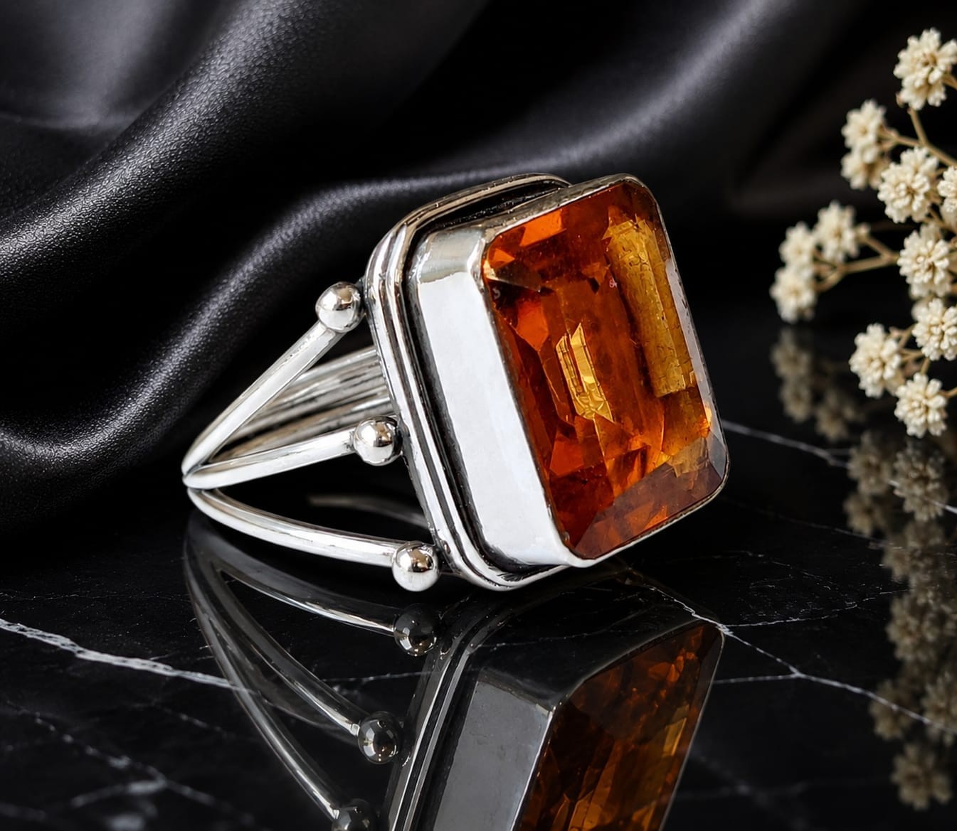 Citrine Rectangle Gemstone 925 Sterling Silver Handmade Ring Anniversary Gift
