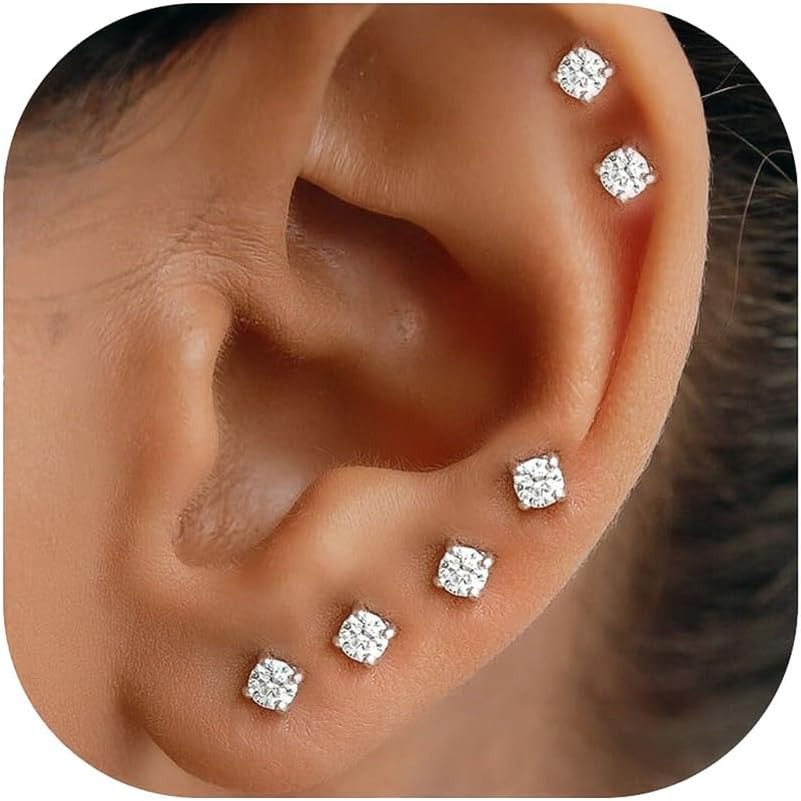 10 Pairs Small Stud Earrings for Women Hypoallergenic Multiple Piercings | Clear