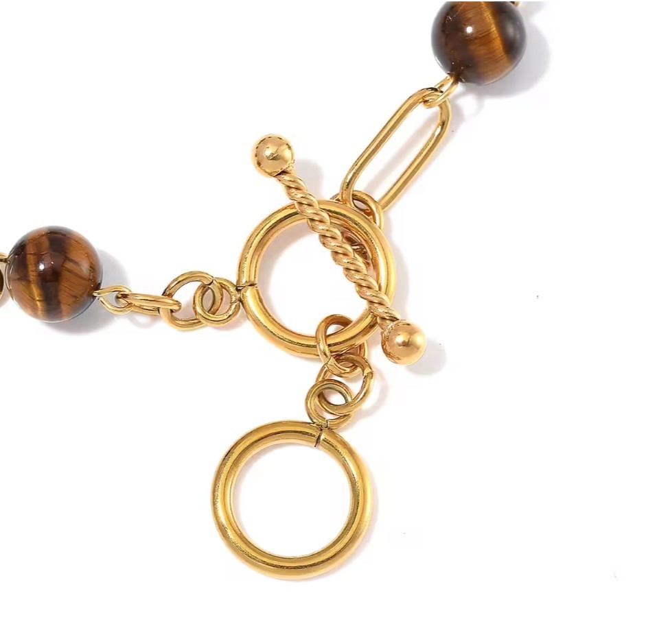 Yellow Tigers Eye 13.00ctw Bracelet ION Plated YG Stainless Steel (7.50-9.0In)
