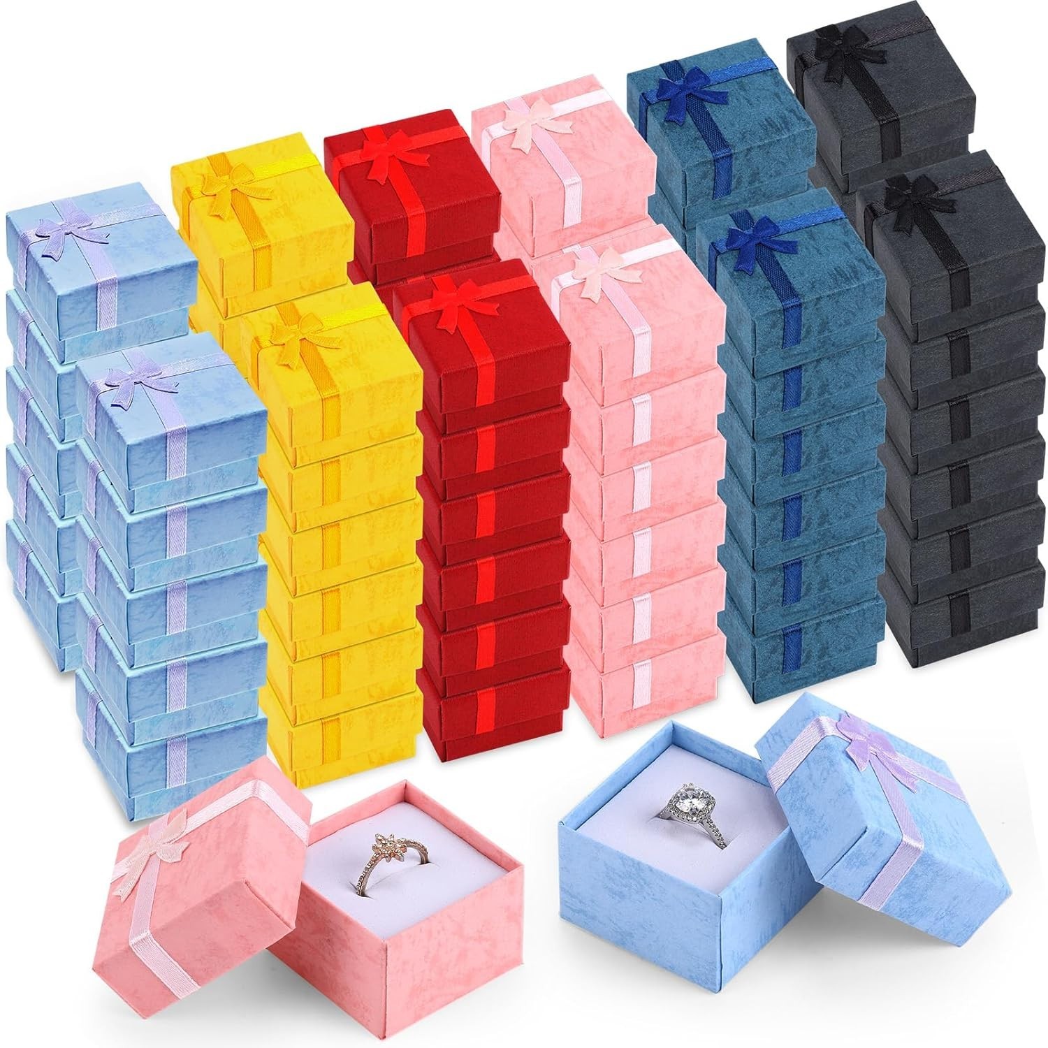 72 Pcs Bulk Ring Gift Boxes 2″ X 2″ Cardboard Jewelry Boxes with Ribbon Bow for
