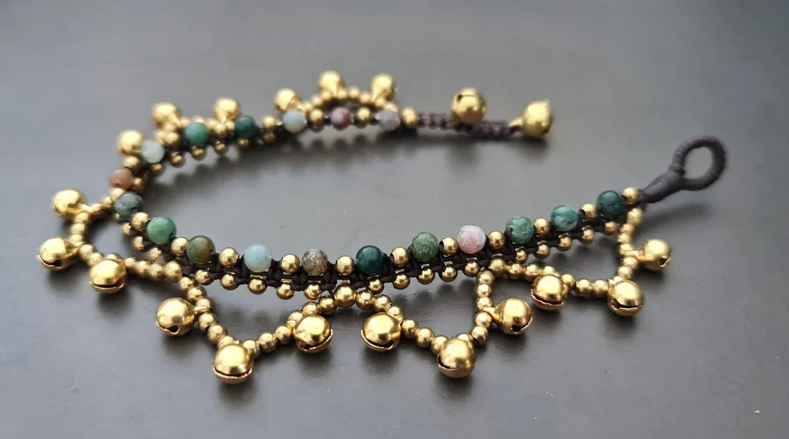 Bohemian Chandelier Bracelet Anklet Stone Brass 6 mm Bells Jingling Women , Gift