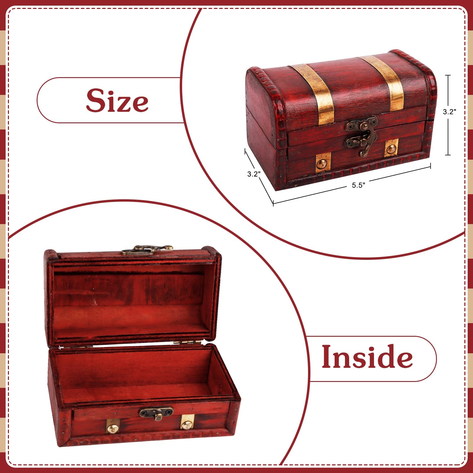 Small Wooden Treasure Chest Pirate Keepsake Box Kids Gift Home Decor