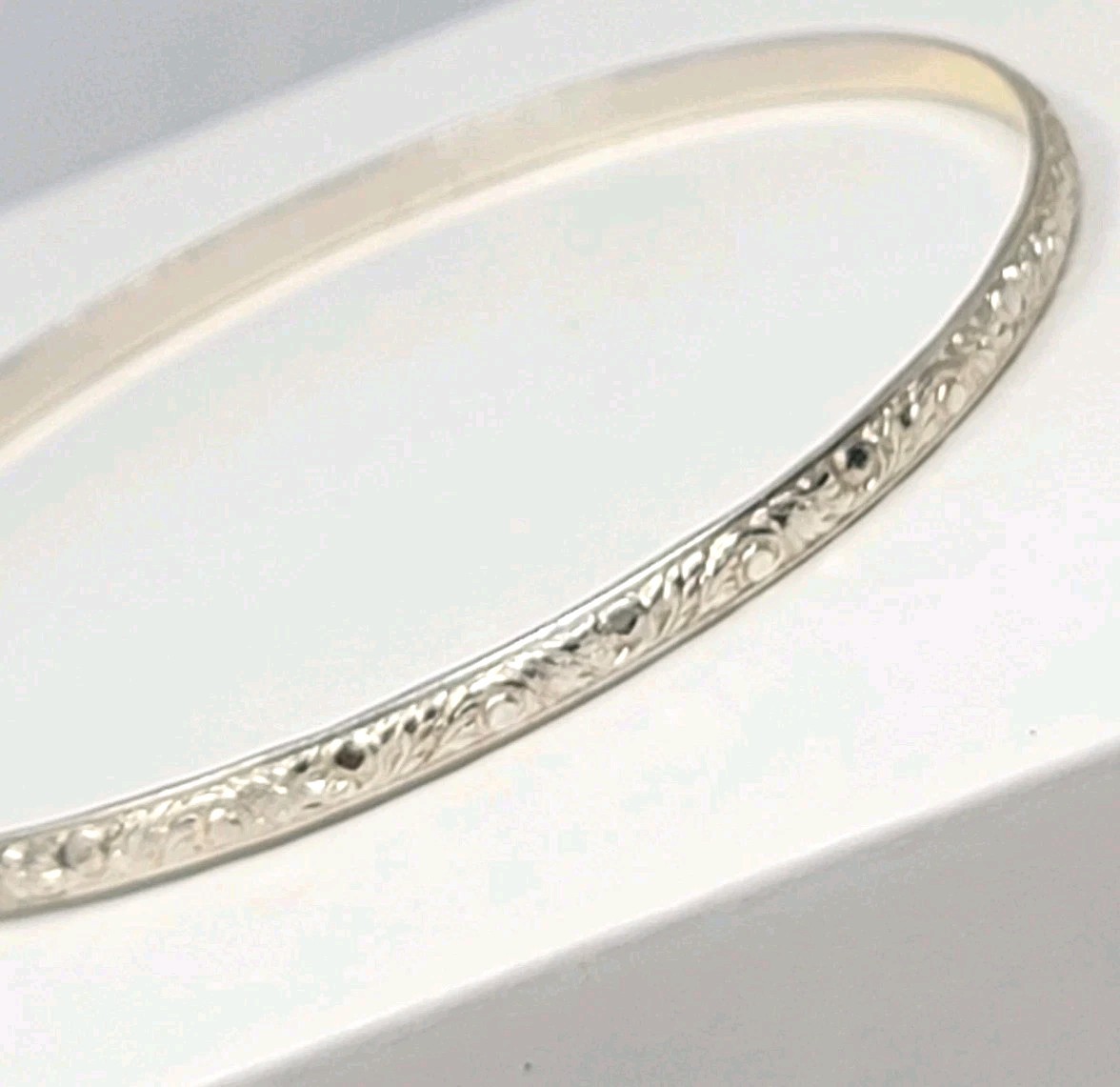 Vintage Sterling Silver 925 FANCY Bangle Bracelet Size 8.25″ 3.5mm