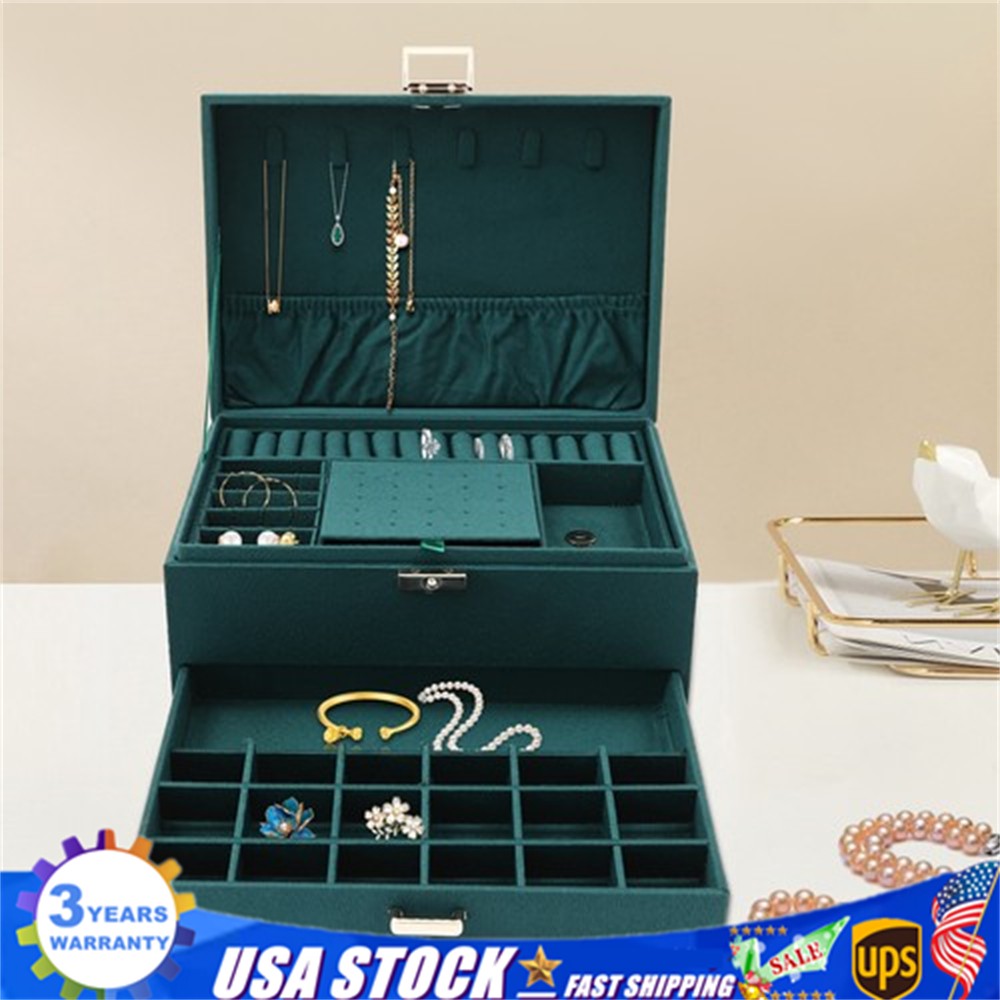 3 Layers Jewelry Box Organizer Large Capacity Ring Earring Necklace Storage New