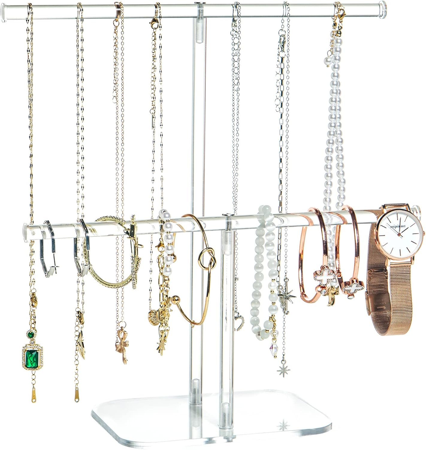 Premium Jewelry Stand , Solid Clear 2-Tier Acrylic Jewelry Organizer Stand & Bra