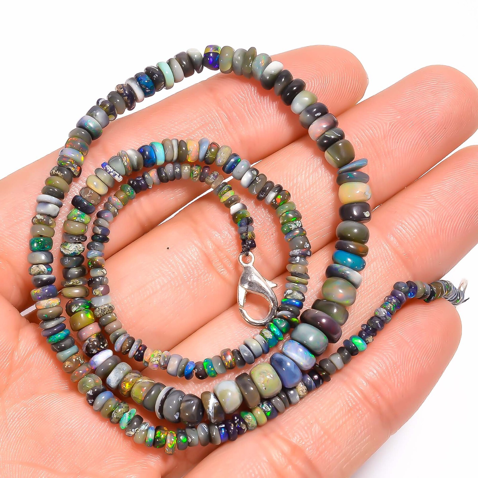 Natural Black Ethiopian Opal Rondelle Smooth Beads 3X2 6X4mm Necklace 17″ A-5330