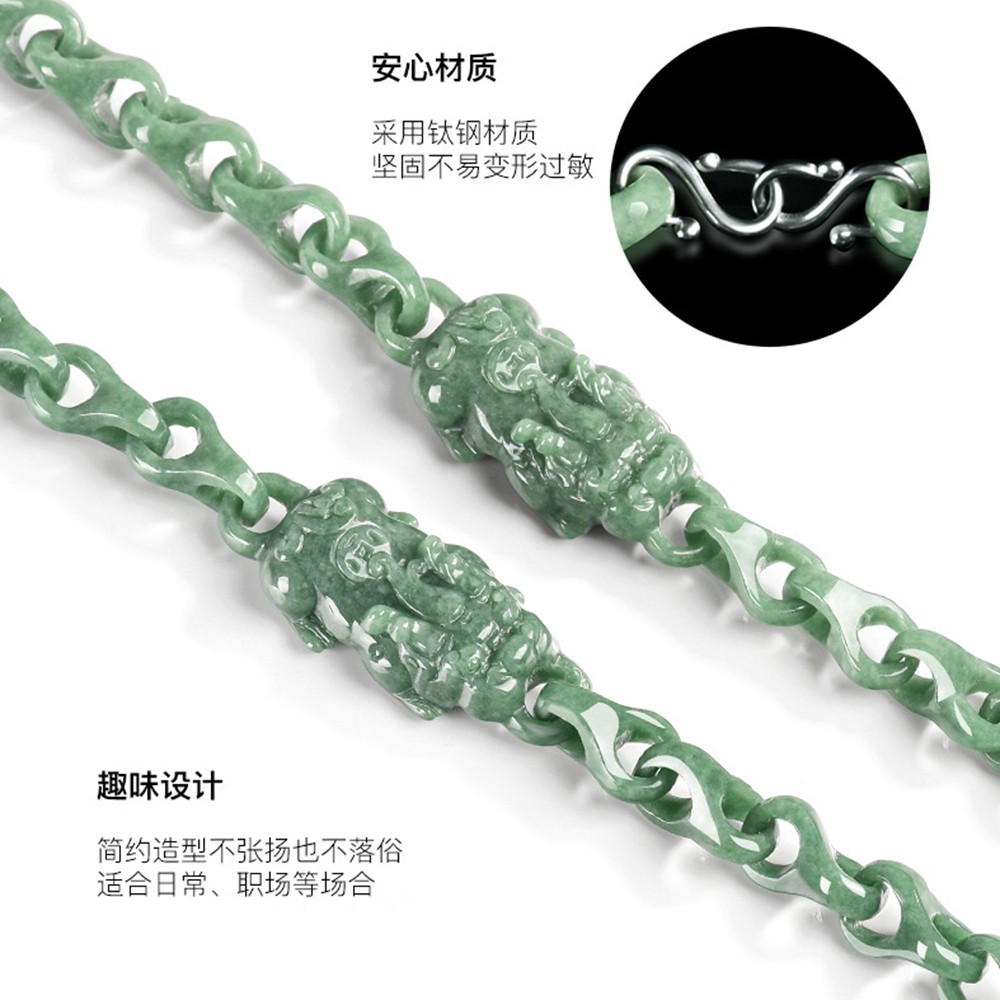 Certified Grade A Green Natural Burma Jade jadeite Interlocking PiXiu Bracelet