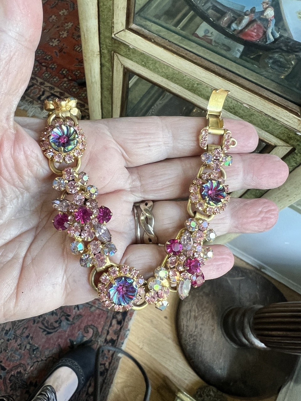 Rare Vintage Juliana D&E Heliotrope Margarita Pink RS Bracelet Earring Set 7.5″