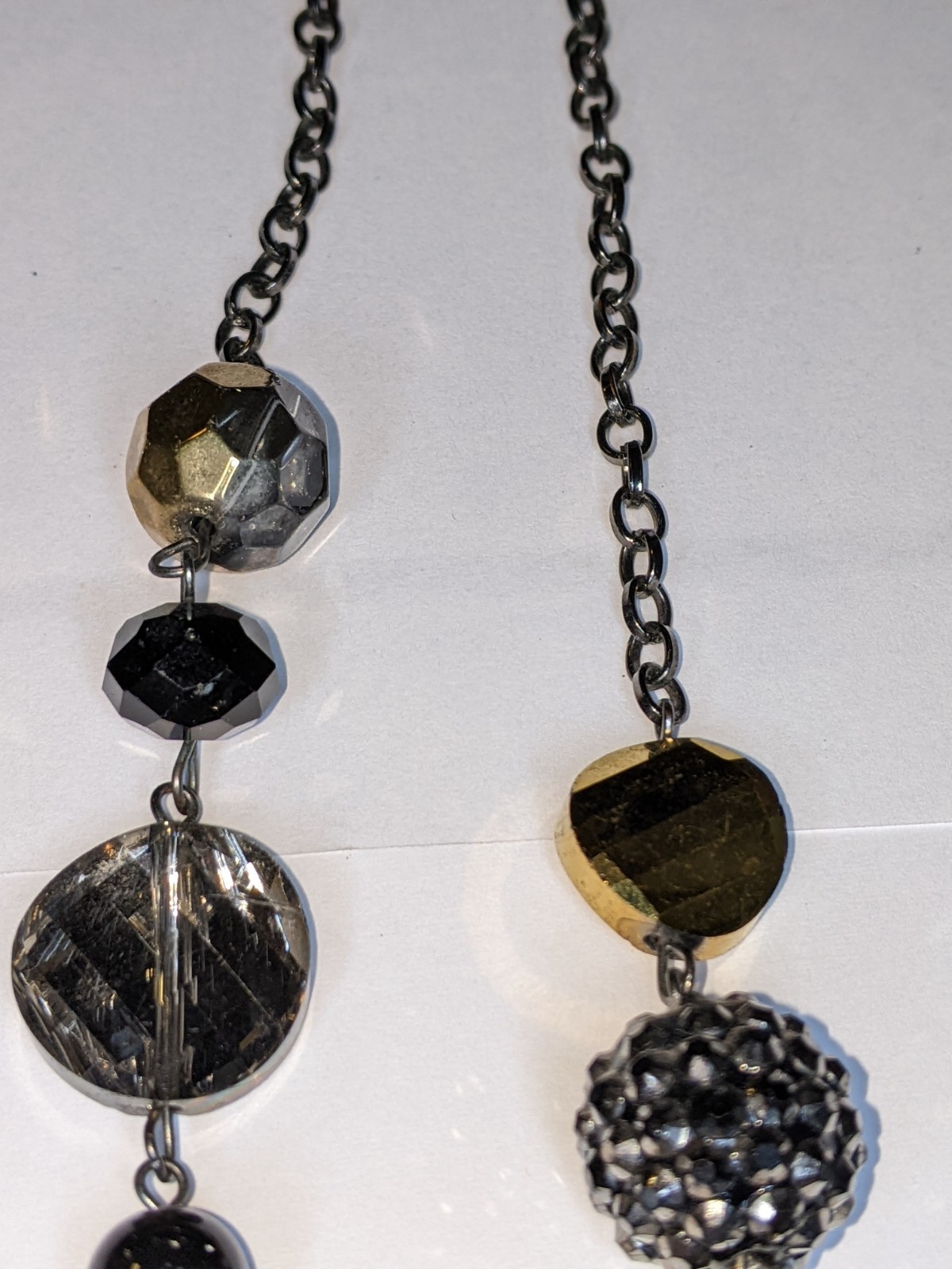 Women Necklace 2 Strand Black Gray Yellow Beads Stone Costume Jewelry Statement