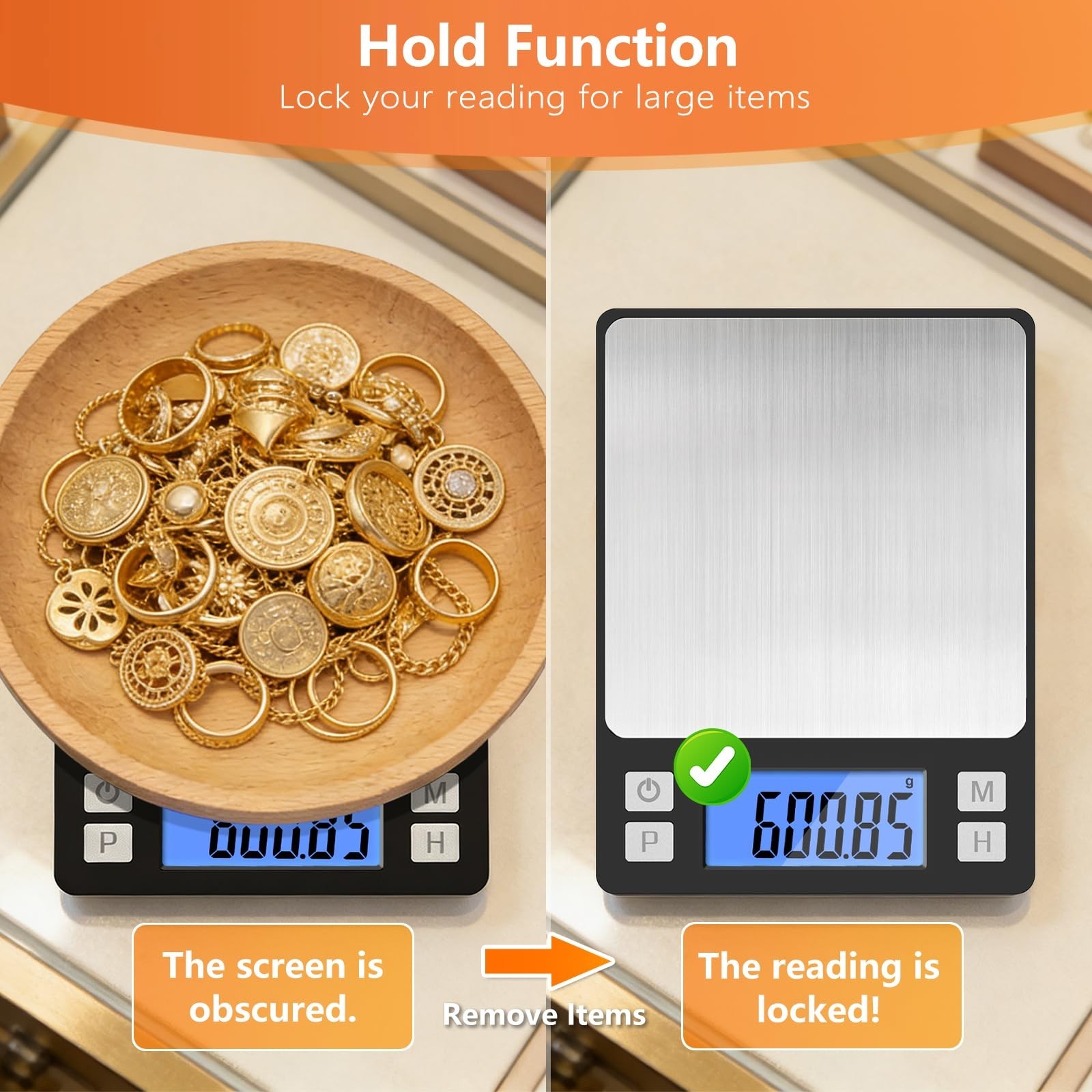 High Precision 0.01g Digital Jewelry Scale 1000g – Tare, Hold, Counting, Portabl