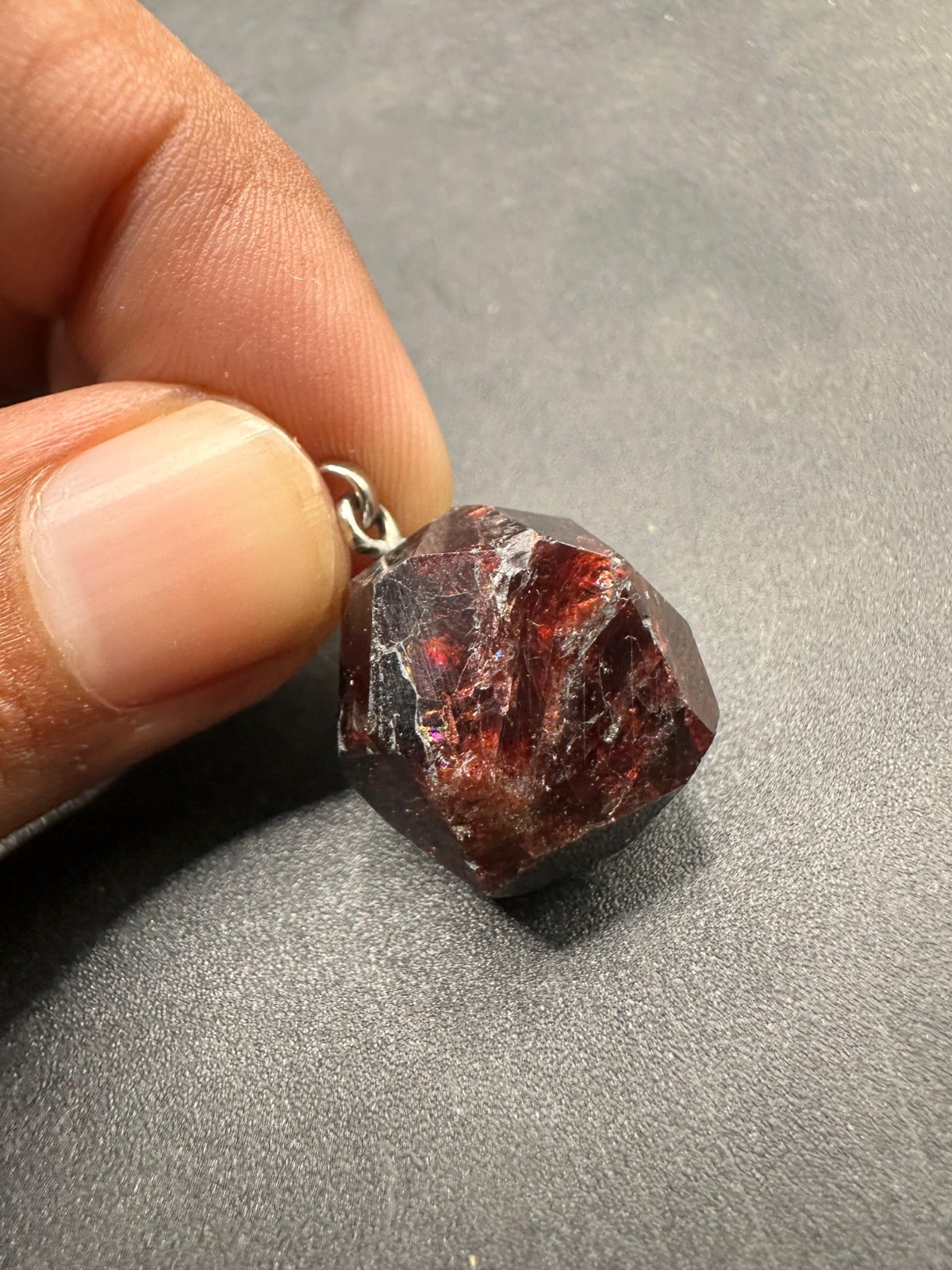Rare Natural Gemstone Almandine Garnet Pendant With Rainbow Flashes