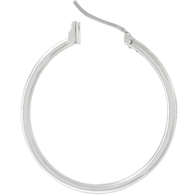 Silvertone Rhodium Plated Brass 32mm Latchback Tube Hoop Earrings for Women