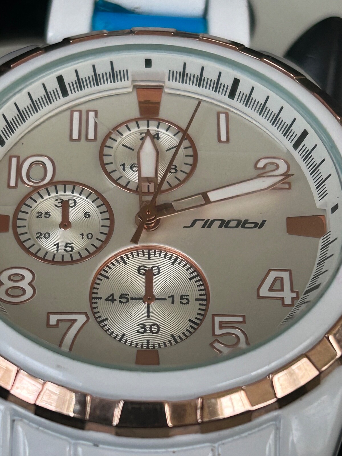 Sinobi Chronograph Watch Mens Stainless Steel White Tone Quartz Casual Big Dial