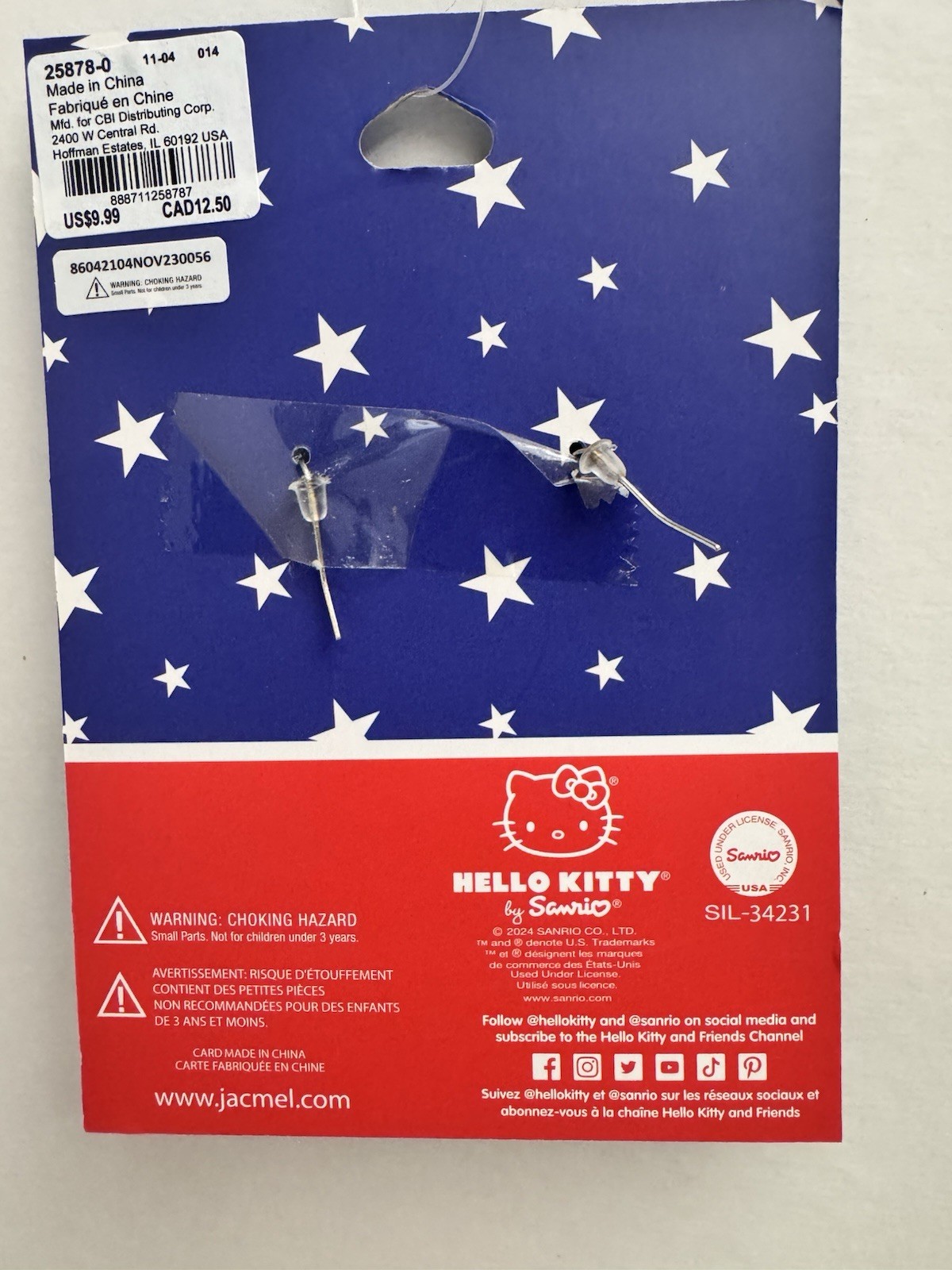 Hello Kitty Claire’s Exclusive Patriotic Earrings With Stars Design NEW ON BOARD