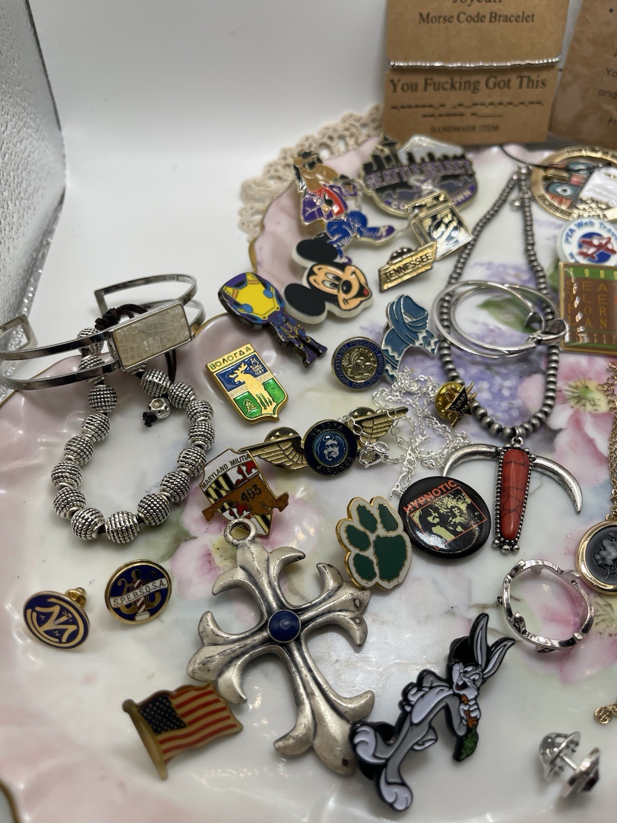 Mixed Lot Costume Jewelry, Necklaces, Pins, Bracelets, Cuffs And Earrings