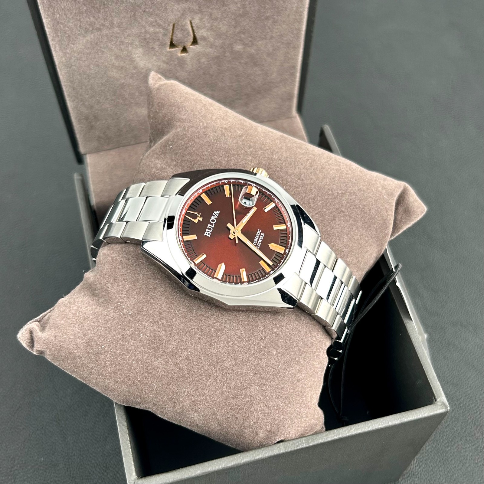 Bulova Surveyor 98B422 Automatic Red Dial Men’s Stainless Steel Watch 39MM