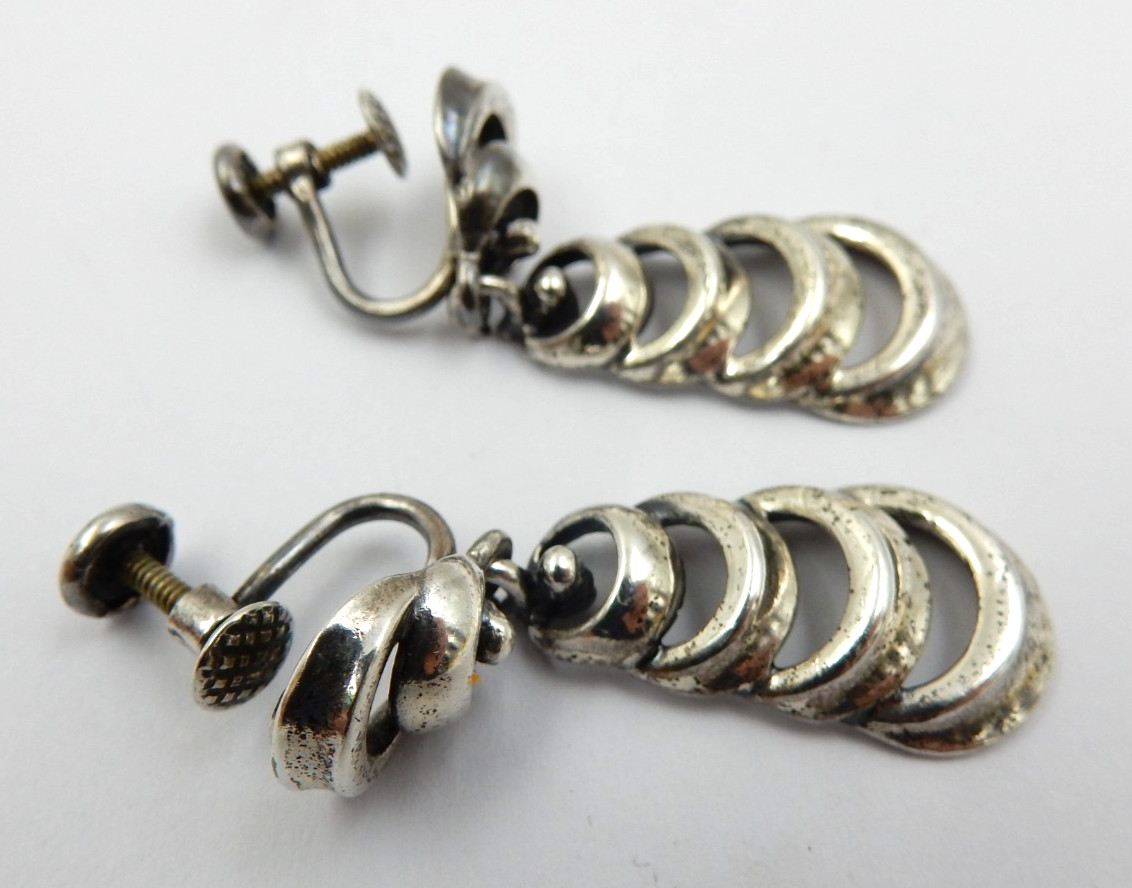 VINTAGE DANECRAFT STERLING SILVER RIPPLE WAVES SCREW BACK EARRINGS, 8.8 GRAMS