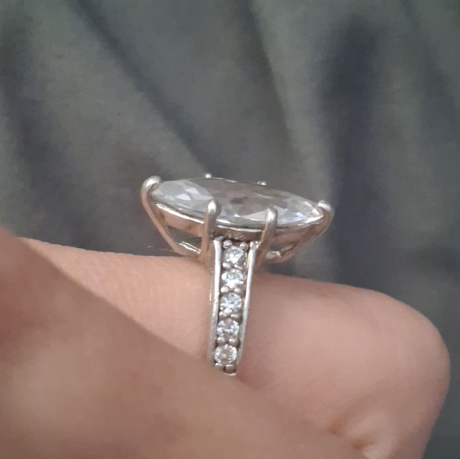 925 Sterling Silver Marquise White Cubic Zirconia Prong Ring Size 7 Signed
