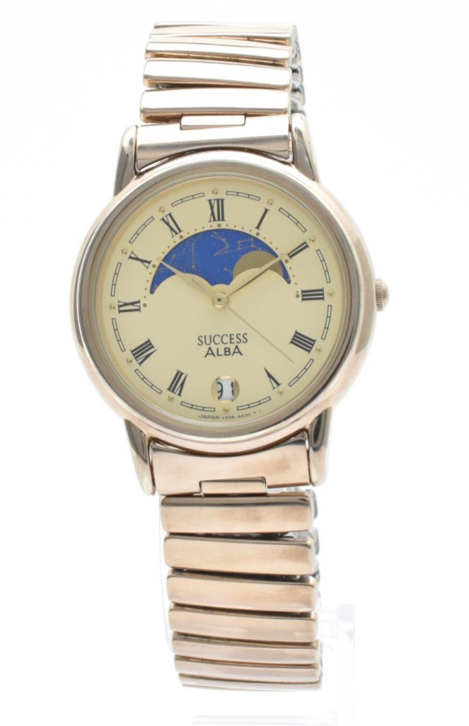 Vintage [Exc+5] Seiko Alba Success V338-6A20 Moon Phase Quartz Men’s Watch 32mm
