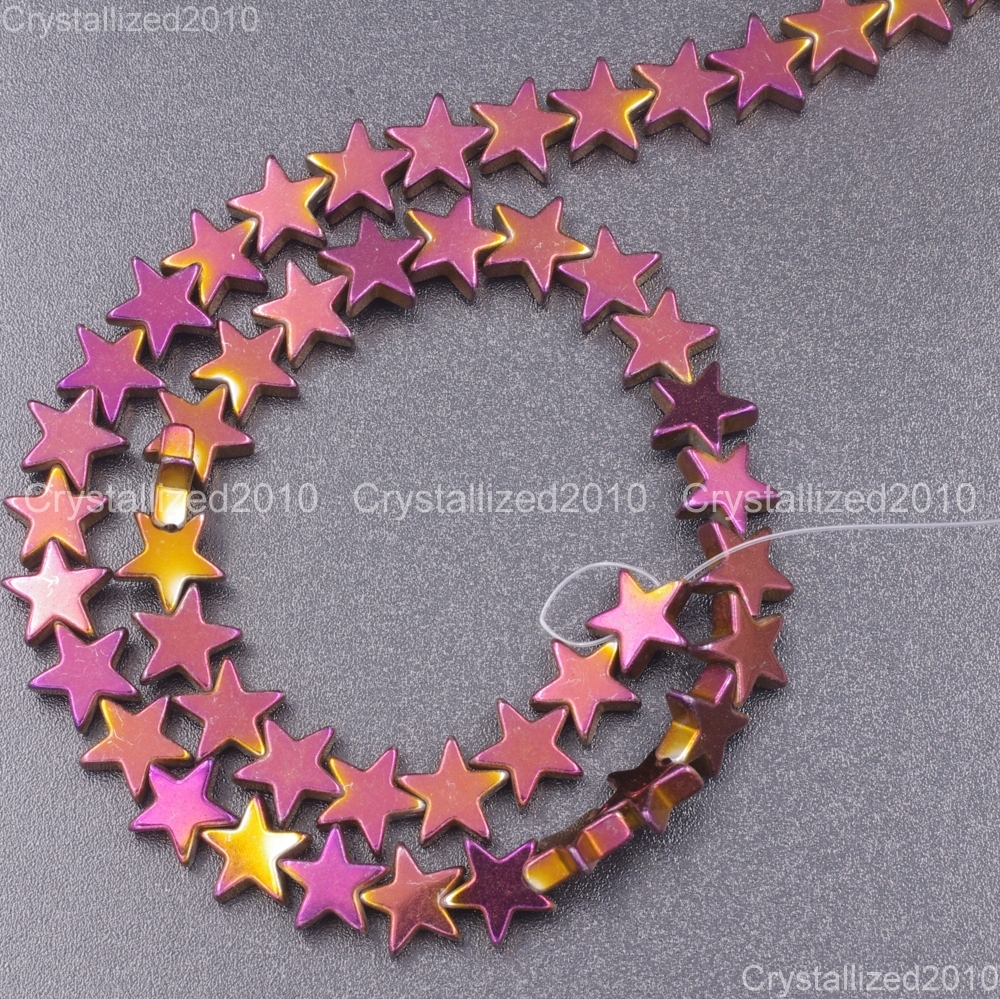2 Strands Natural Hematite Gemstone Flat Star Beads 6mm 8mm 10mm Silver Gold 16″