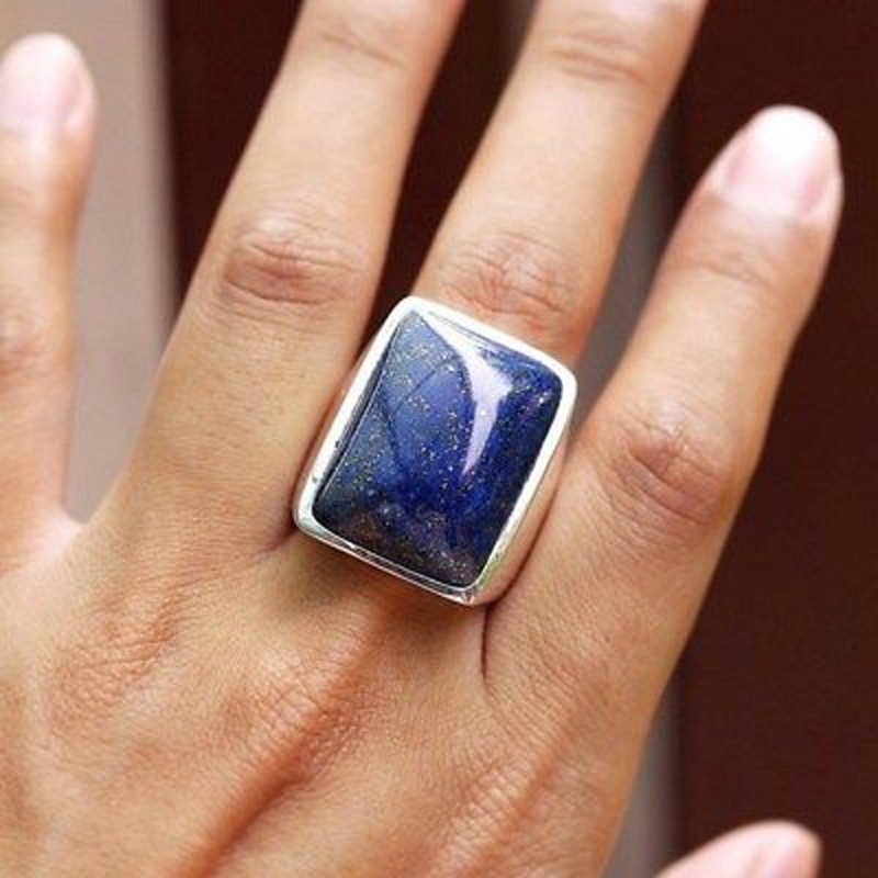 Solid 925 Sterling Silver Natural Blue Lapis Lazuli Gemstone Men’s Unisex Ring