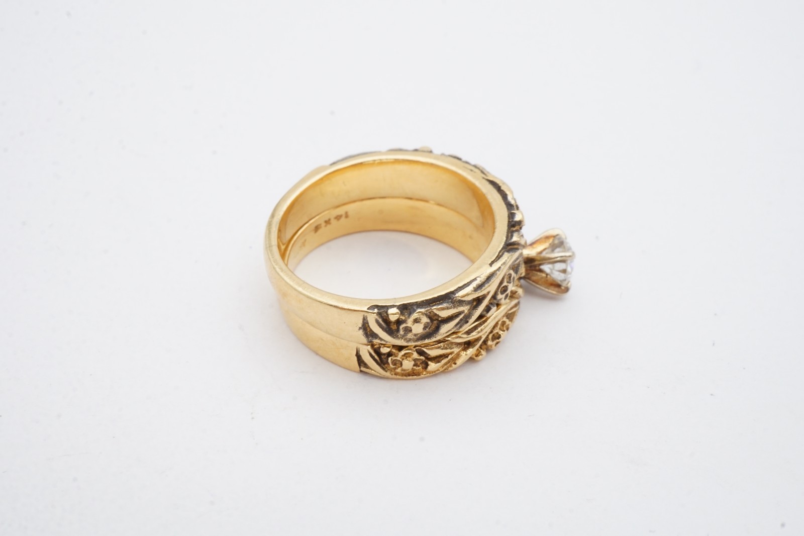 Vintage 14k Yellow Gold 0.25 CT Diamond Wedding Ring Set Size 5 ArtCarved Flower