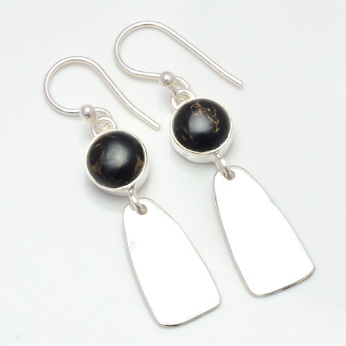 Copper Black Turquoise Handmade Silver Plated Earring 1.76″ T162