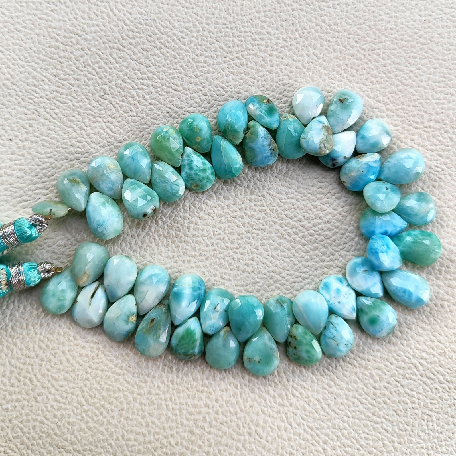 Natural Larimar Dominican Republic 12x8mm Pear Shape Beads 8″ Strand